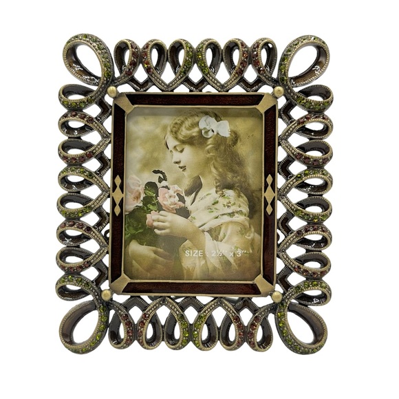 Vintage Italy Tizo Jeweled Rhinestones Loop Heart Photo Picture Frame 2.5" X 3" - Picture 2 of 9